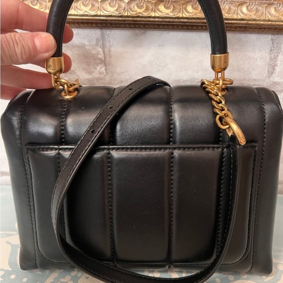 Tory Burch small Kira satchel. Black and Gold Quilted leather. Crossbody Bag - Picture 4 of 9